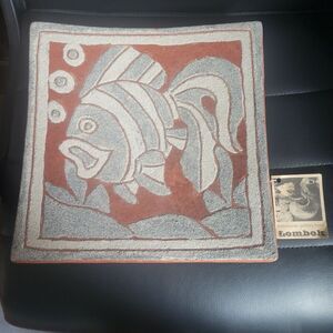 Indonesian pottery from Lombak Fish Dish Sand Art Piece 12 X 12 Has Brochure